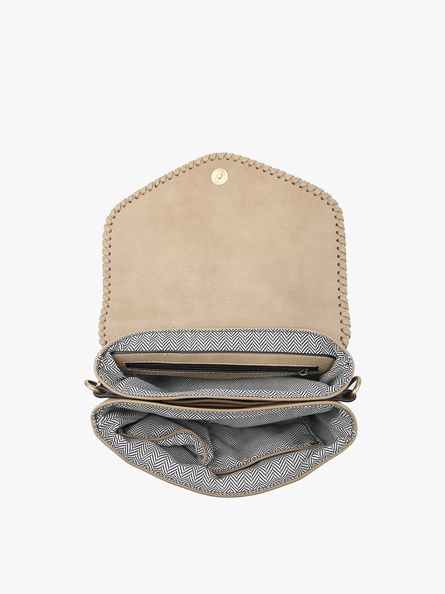 Jen & Co. Sloane Flapover Crossbody w/ Whipstitch and Tassel