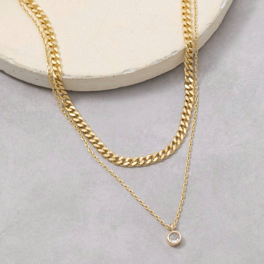 Secret Box Gold Dipped Layered Chain Cz Charm Necklace