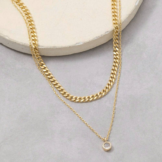 Secret Box Gold Dipped Layered Chain Cz Charm Necklace