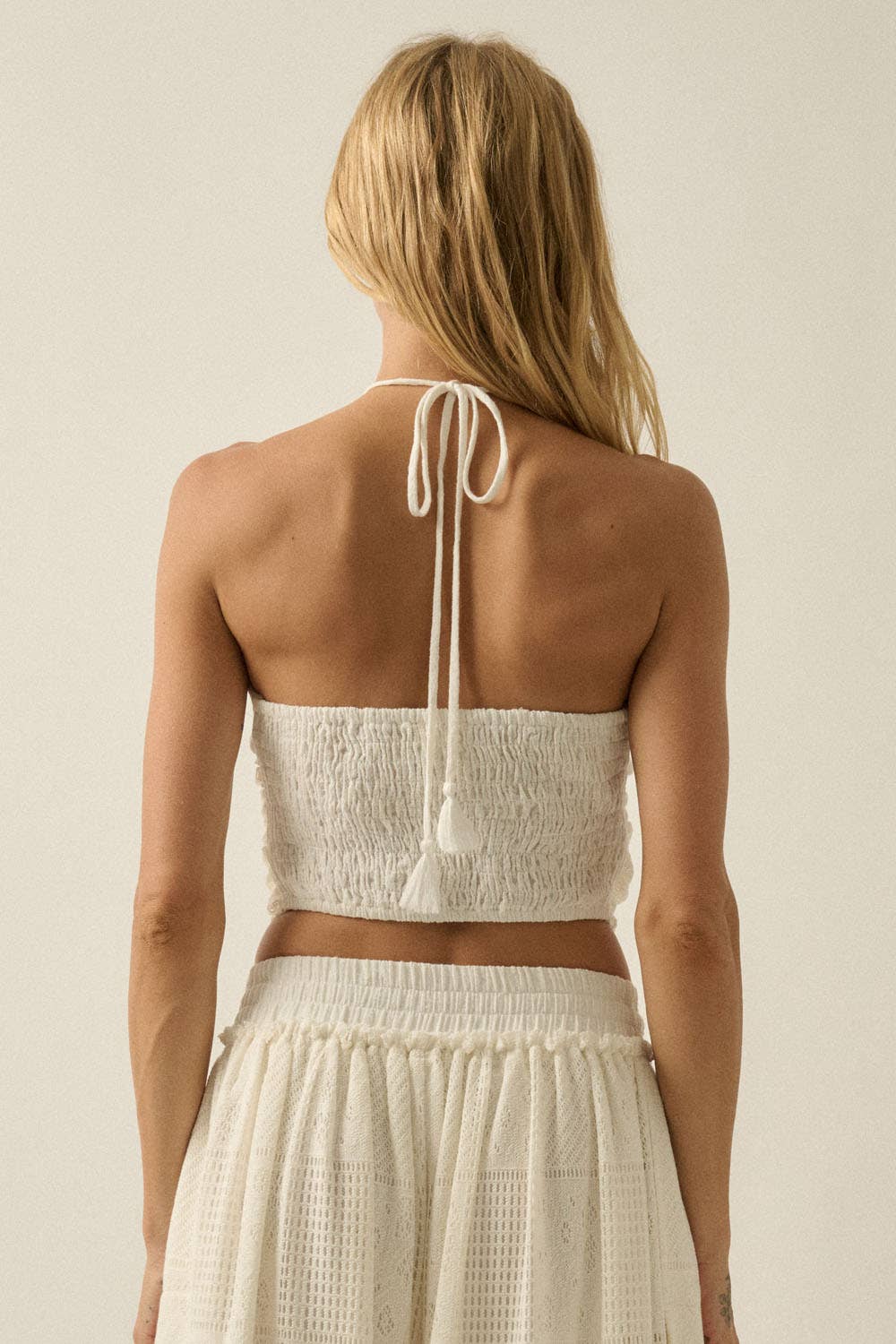 Promesa Crochet Lace Cropped Handkerchief Halter Tube Top