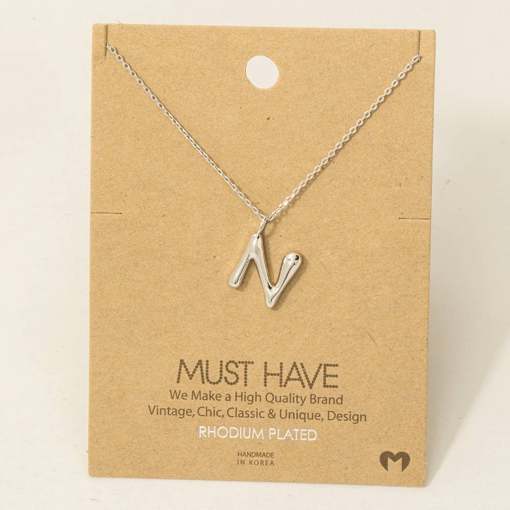 Fame Bubble Letter Pendant Necklace: N Silver