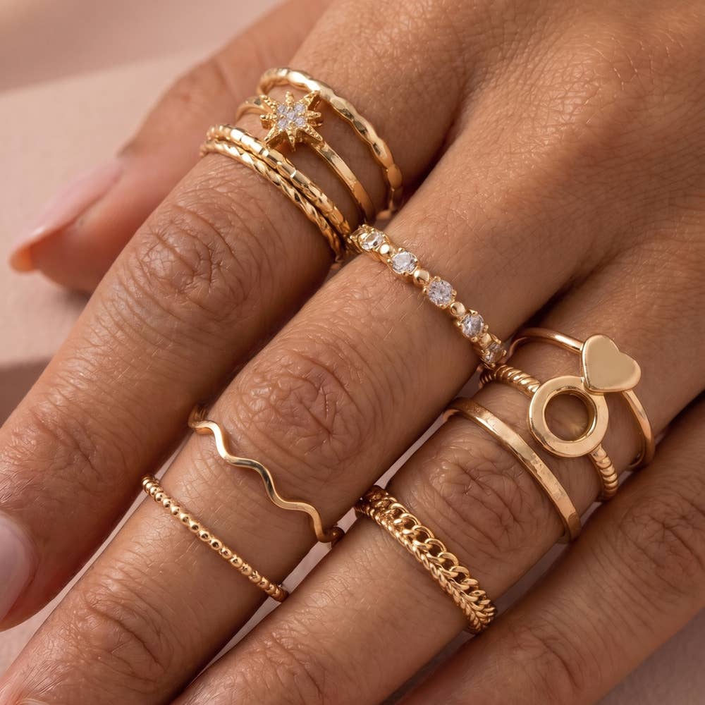 Oval Signet And Crystal Stacking Ring Set