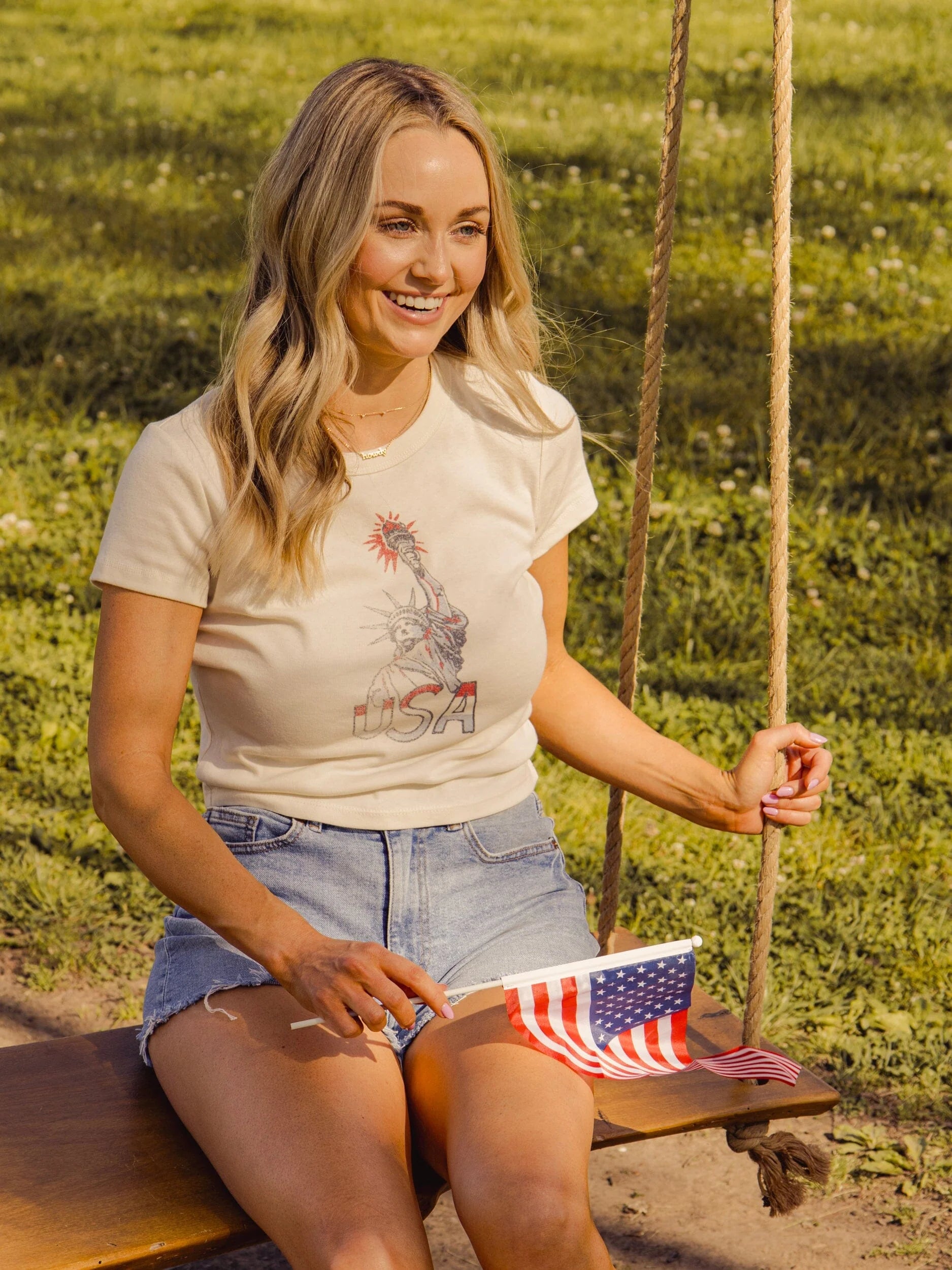 4th of July Miss Liberty Micro Cropped Tee