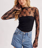 BLUIVY FLORAL EMBROIDERY LACE MESH LAYERING TOP