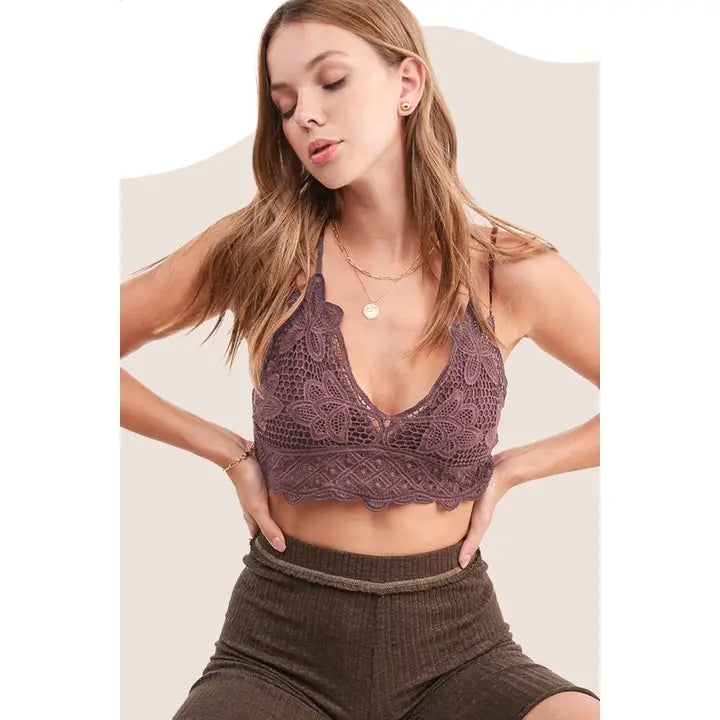 La Miel Basic Crochet Bralette Top with Removable Pads