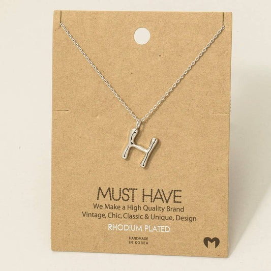 Fame Bubble Letter Pendant Necklace: H Silver