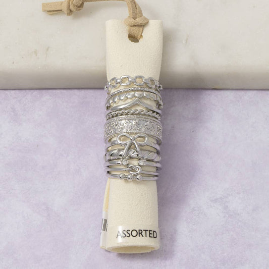 Crystal Bow And Chevron Stacking Ring Set