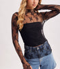 BLUIVY FLORAL EMBROIDERY LACE MESH LAYERING TOP
