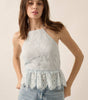 Promesa Layered Floral Eyelash Lace Ruffle Halter Cami Top