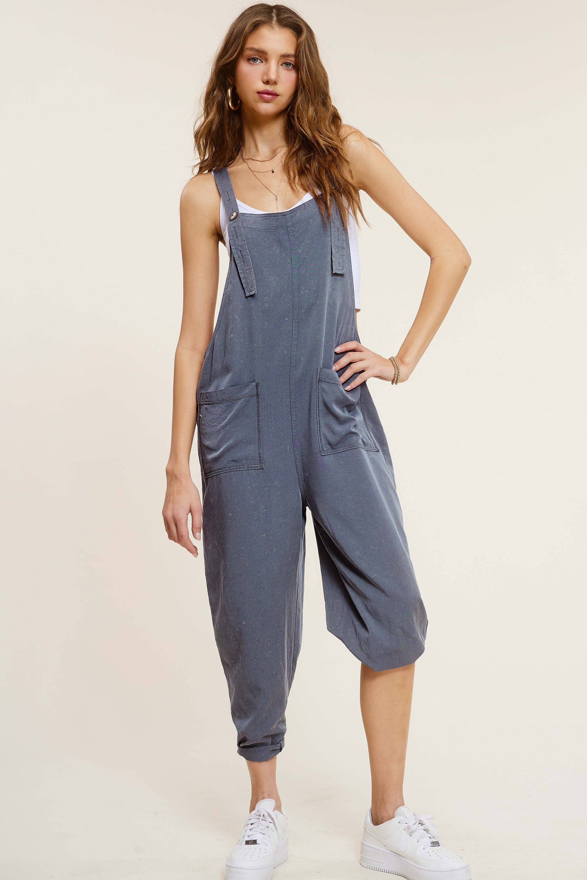 La Miel Relaxed Fit Mineral Washed Jumpsuit with Pockets