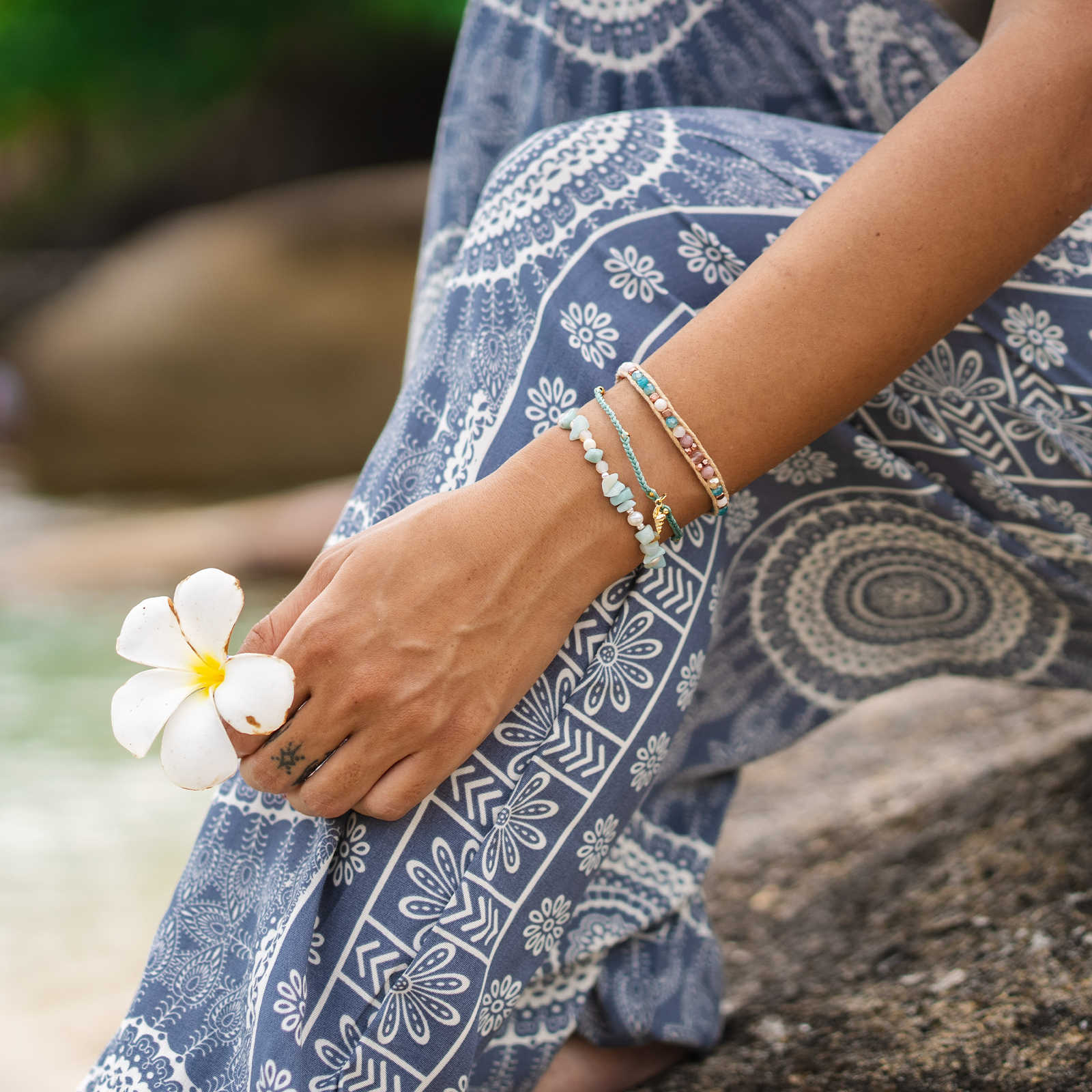 Lotus and Luna Teal Tide Sea Stone Bracelet