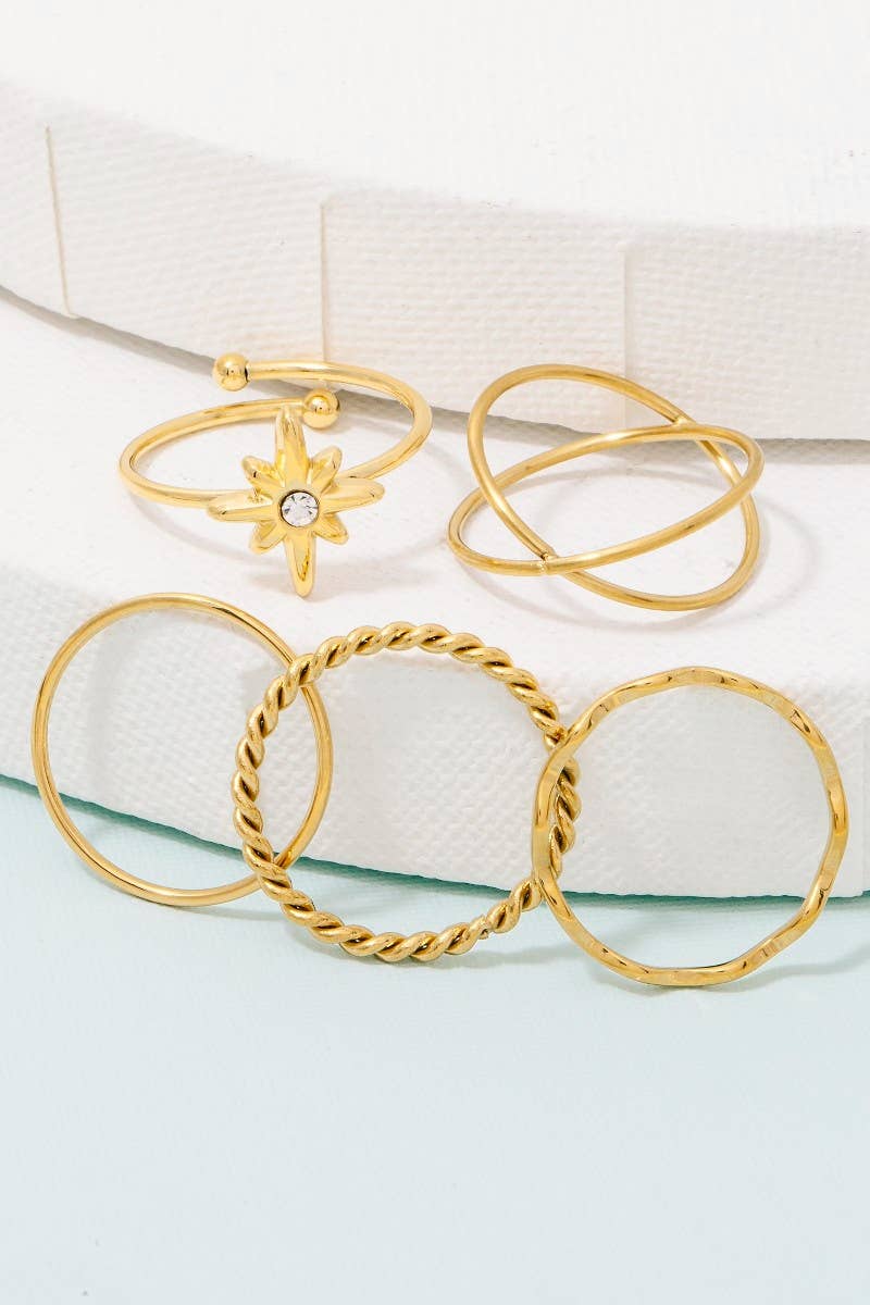 Fame Mixed 5Pc Stainless Steel Band Rings Set