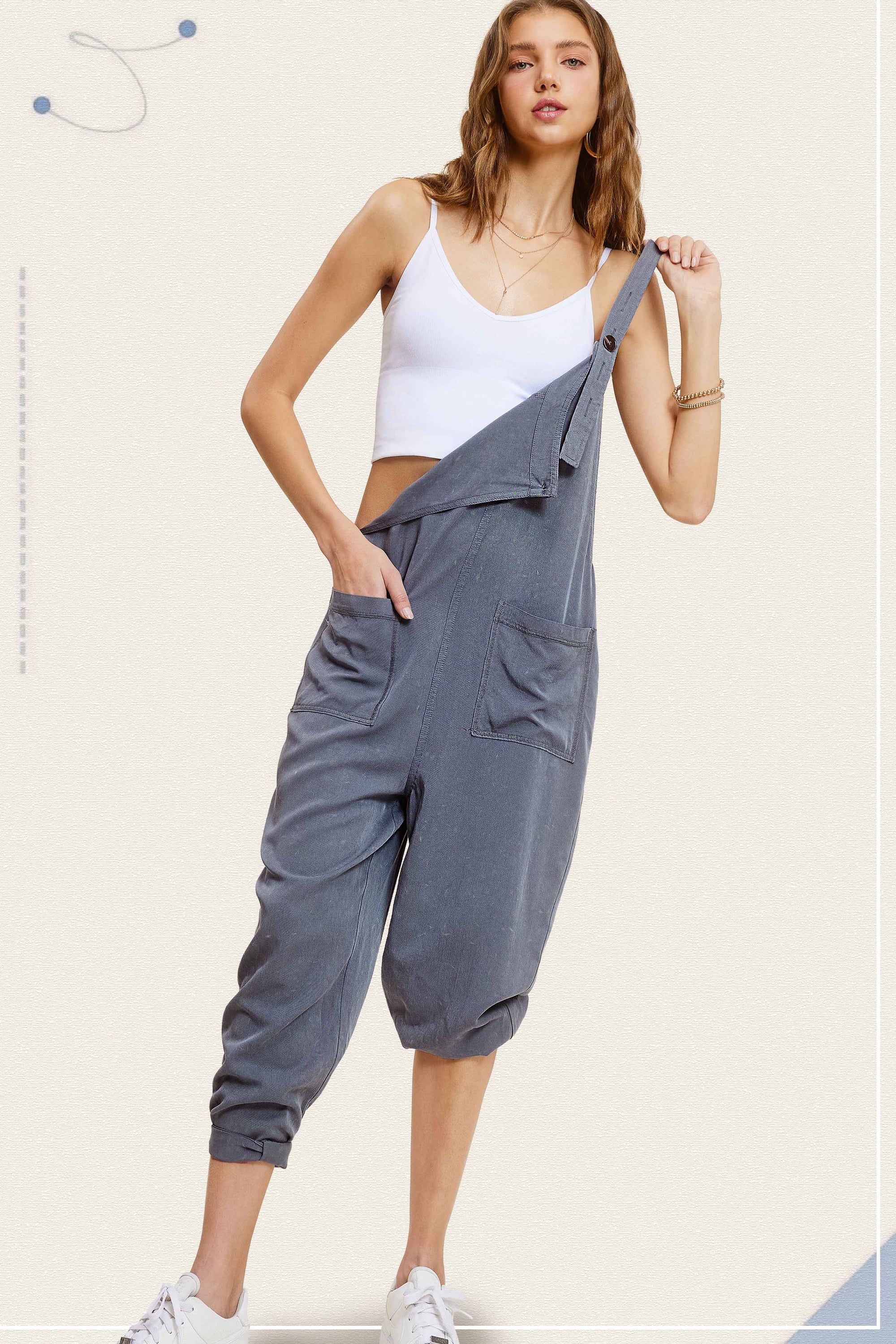 La Miel Relaxed Fit Mineral Washed Jumpsuit with Pockets
