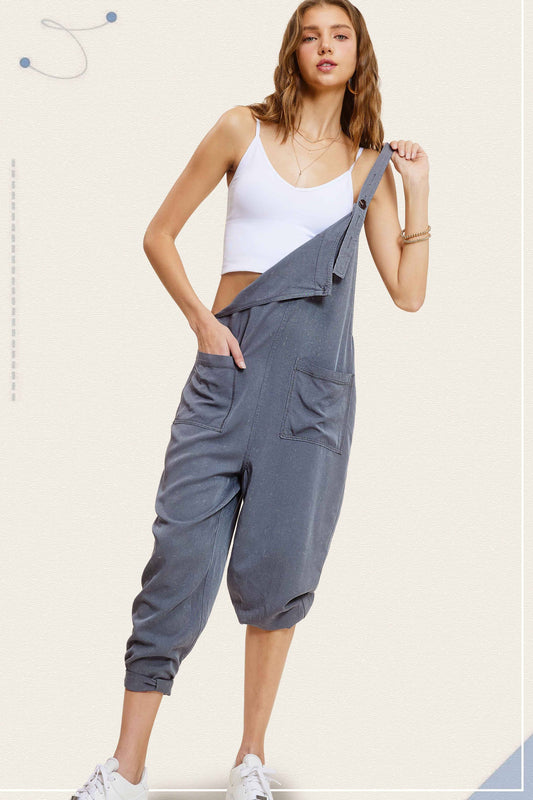 La Miel Relaxed Fit Mineral Washed Jumpsuit with Pockets