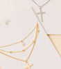 Fame Layered Chains Cross And Pearl Charm Necklace