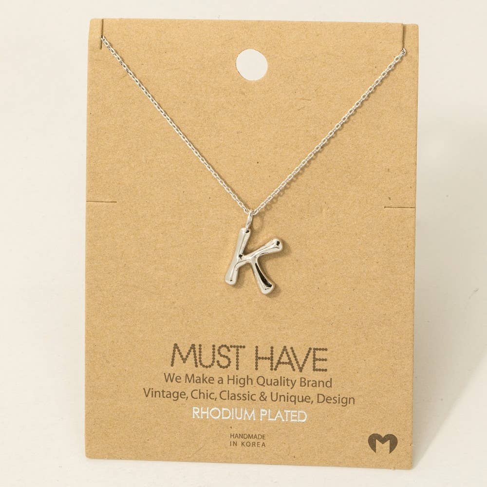 Fame Bubble Letter Pendant Necklace: D Silver