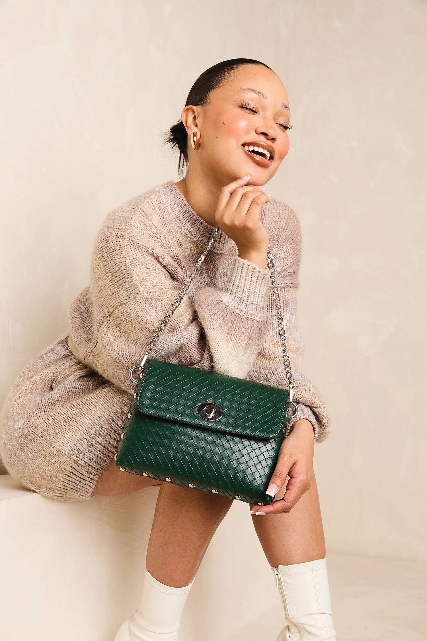 Jen & Co. Yazmin Faux Woven Crossbody Bag – Chain Strap