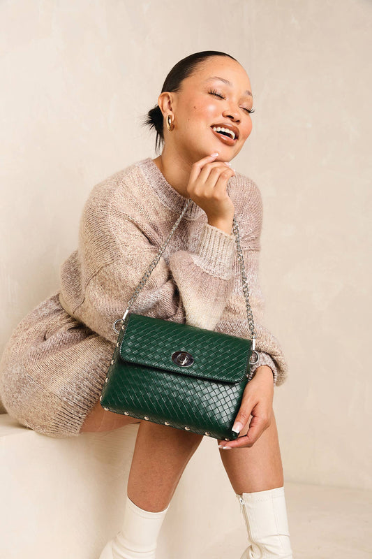 Jen & Co. Yazmin Faux Woven Crossbody Bag – Chain Strap