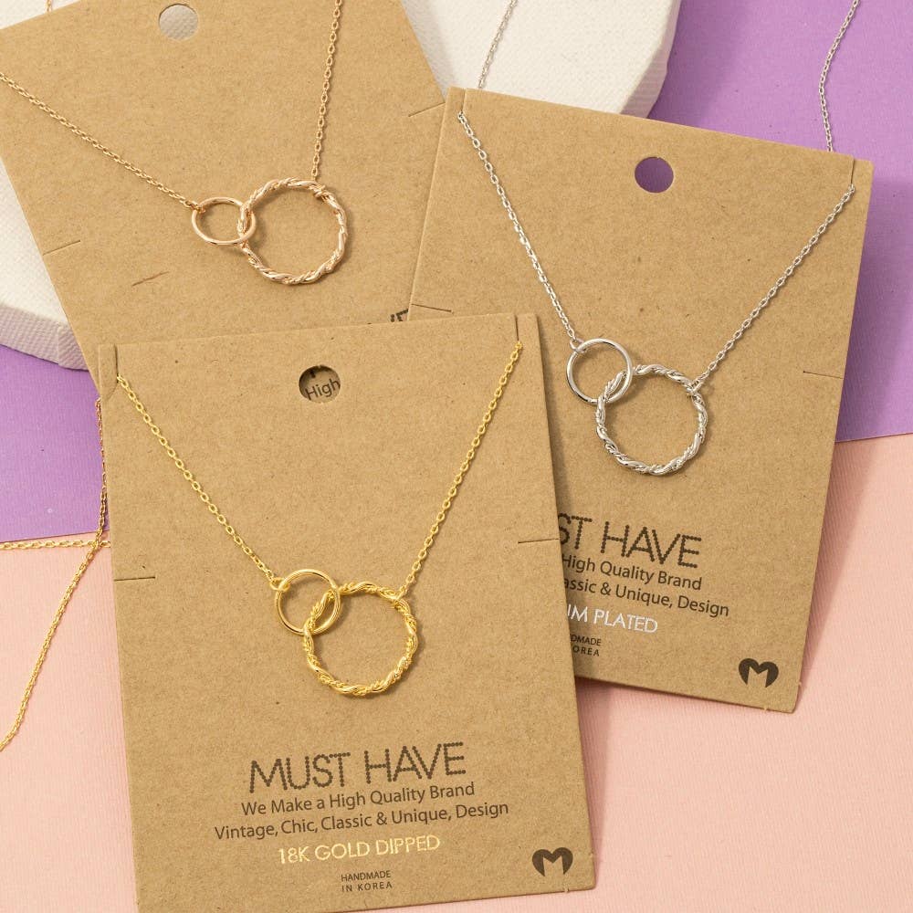Fame Double Circle Chain Link Charm Necklace