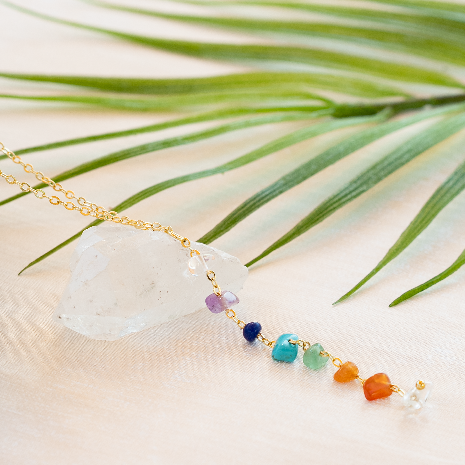 Lotus and Luna 7 Chakras Healing Necklace (Gold)