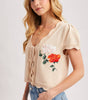 BLUE IVY WOMEN'S EMBROIDERED CAP SLEEVE OPEN FRONT SELF-TIE KNIT TOP