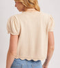 BLUE IVY WOMEN'S EMBROIDERED CAP SLEEVE OPEN FRONT SELF-TIE KNIT TOP