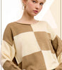 Checkered Sweater Loose Fit Rolled Hem Sweater