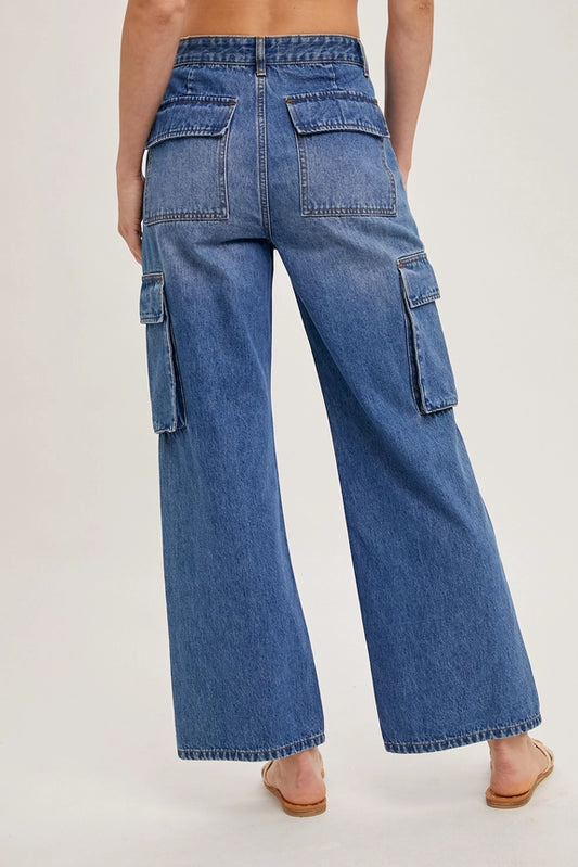Bluivy Women's High Rise Wide Baggy Cargo Jeans