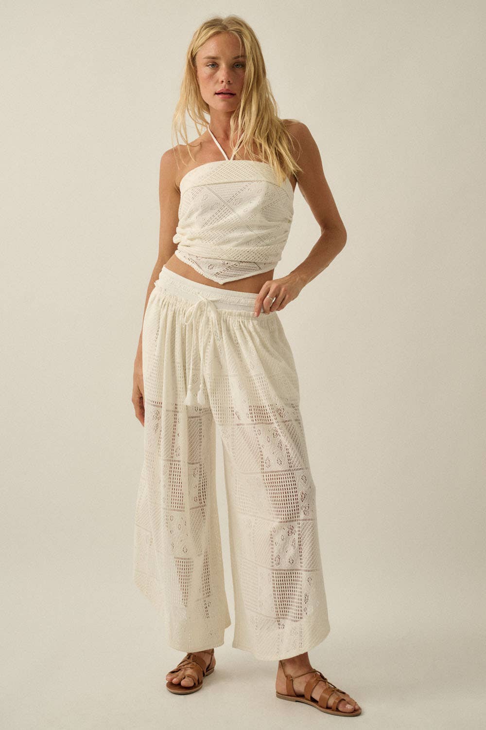 Promesa Crochet Lace Cropped Handkerchief Halter Tube Top