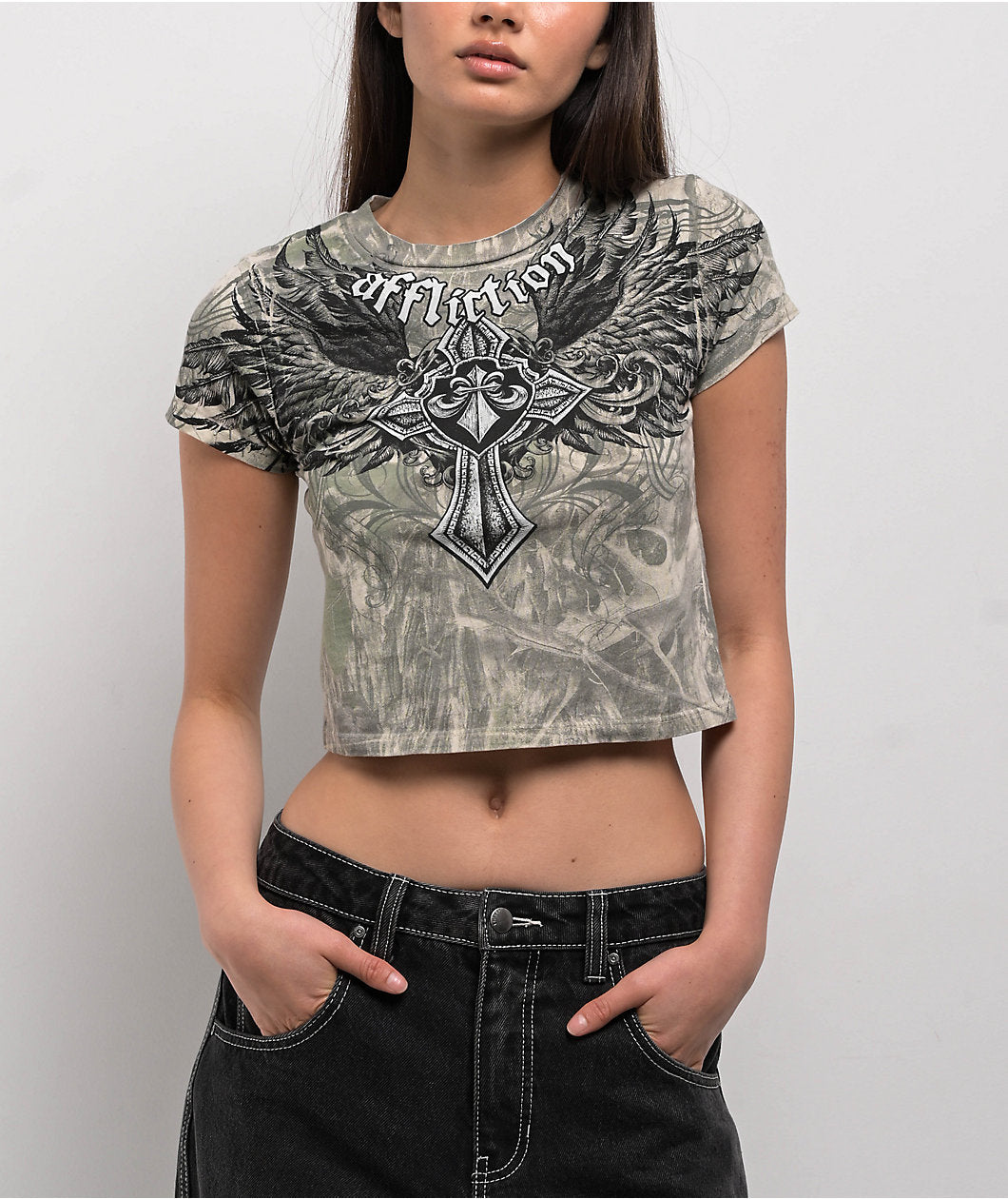 Affliction Ayala Camo Crop T-Shirt