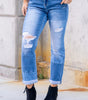 High Rise Color Block Cuffed Boyfriend Jeans