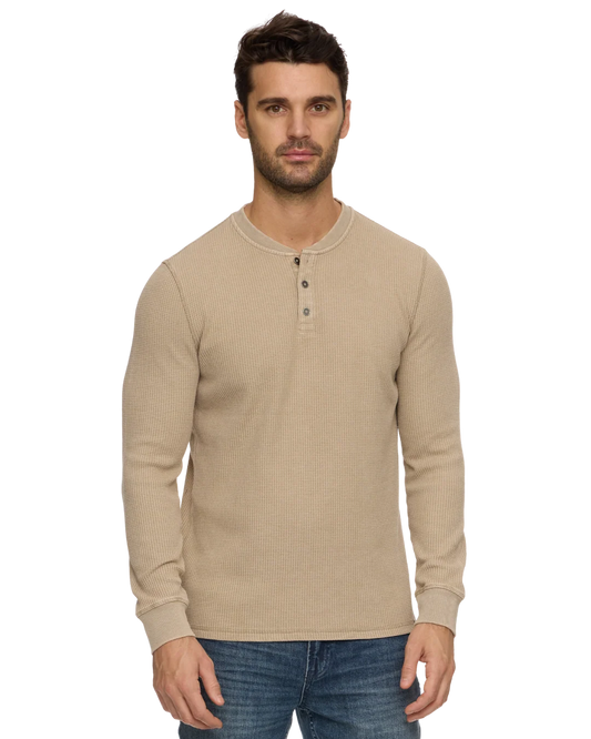 Flag and Anthem Men's Vintage Soft Waffle Henley Long Sleeve Shirt