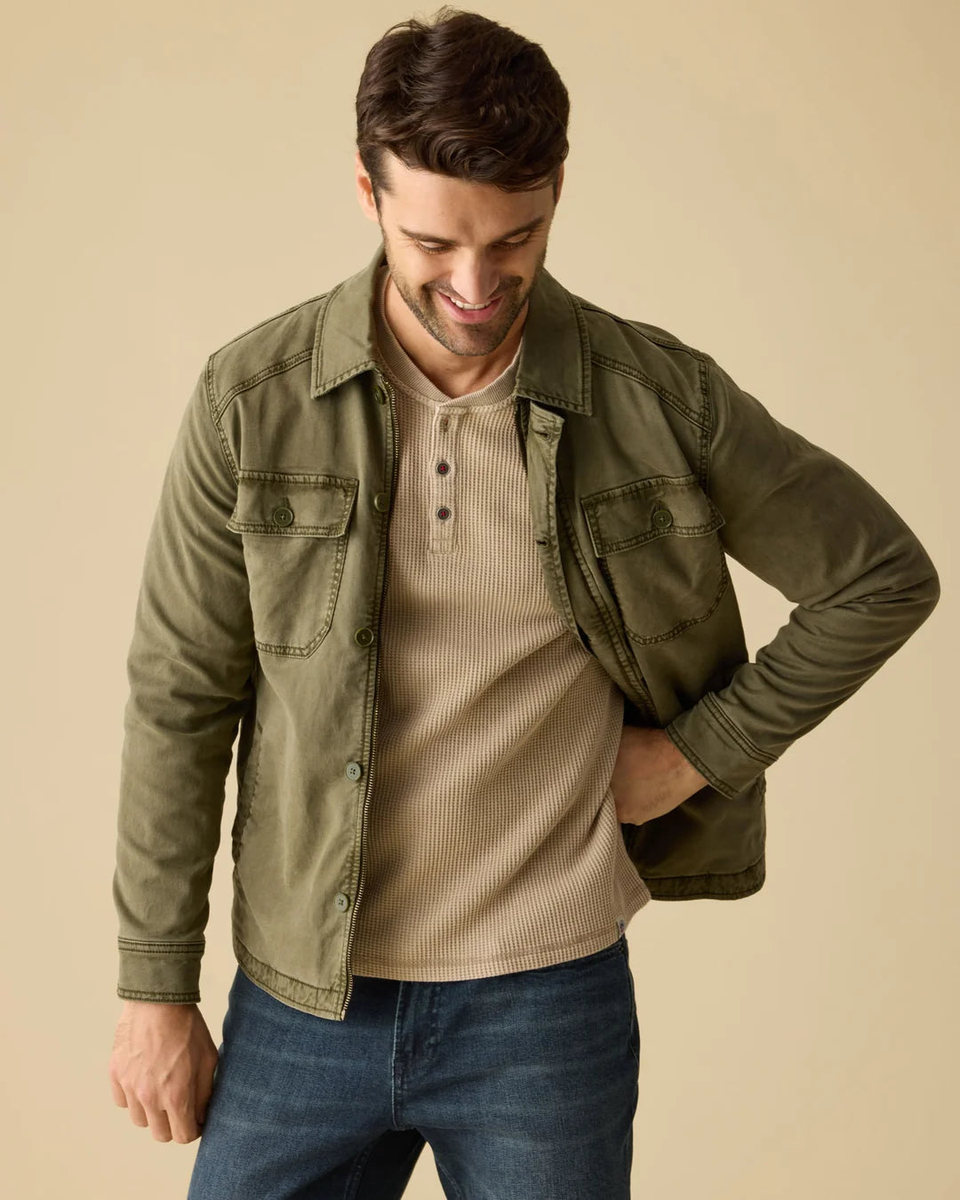Flag and Anthem Men's Vintage Soft Waffle Henley Long Sleeve Shirt