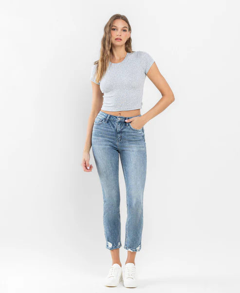 Soundness - High Rise Distressed Crop Slim Straight Jeans