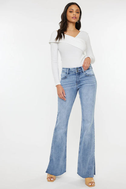 Selena Mid Rise Double Waist Band Flare