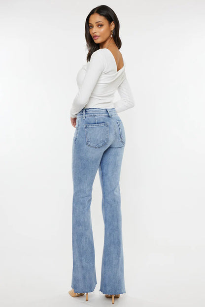 Selena Mid Rise Double Waist Band Flare