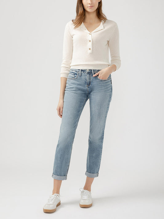 Silver Boyfriend Mid Rise Slim Leg Luxe Stretch Jeans