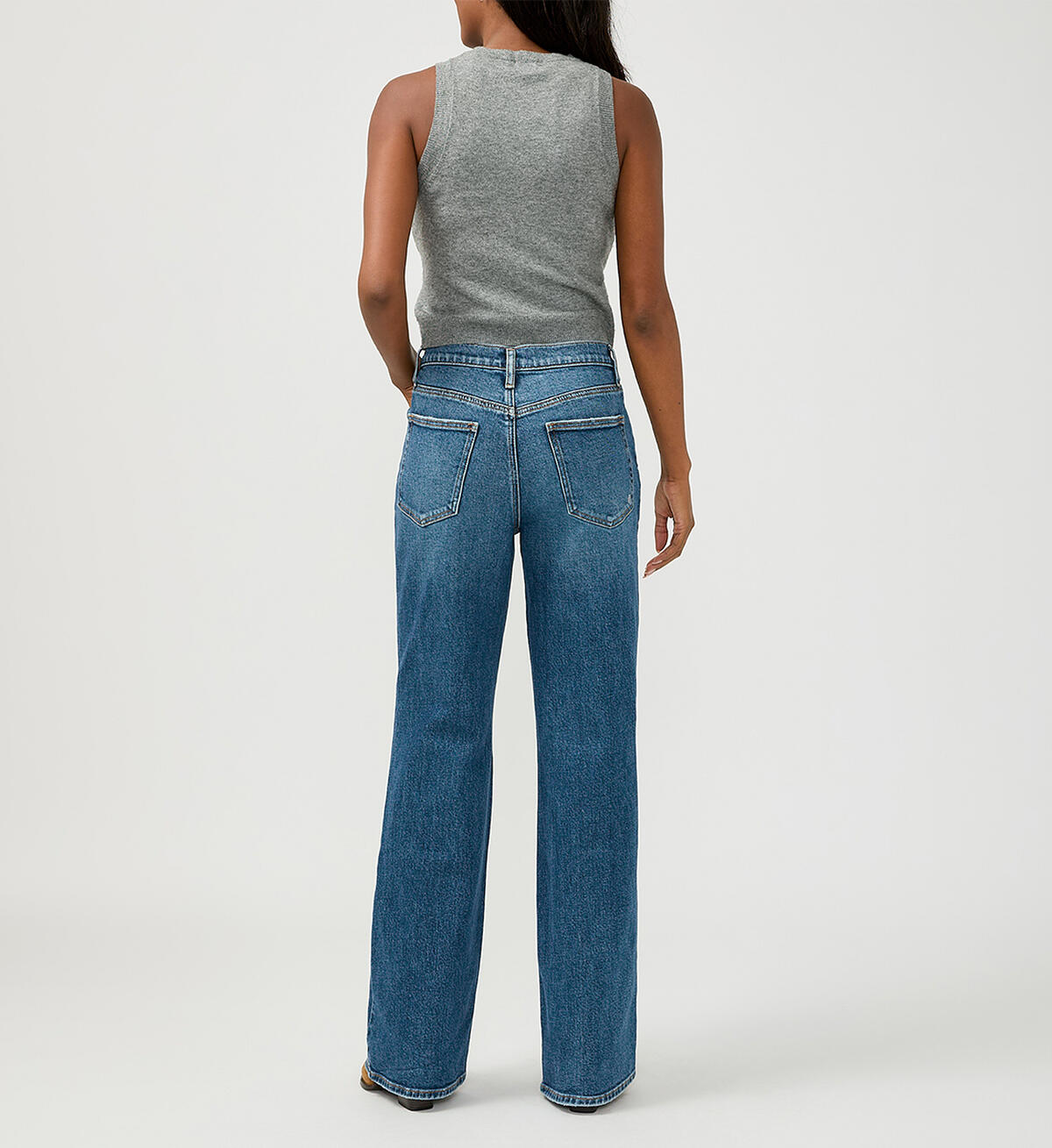 Silver Baggy Mid Rise Bootcut Jeans