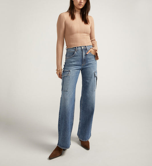 Mid Rise Wide Leg Cargo Jeans