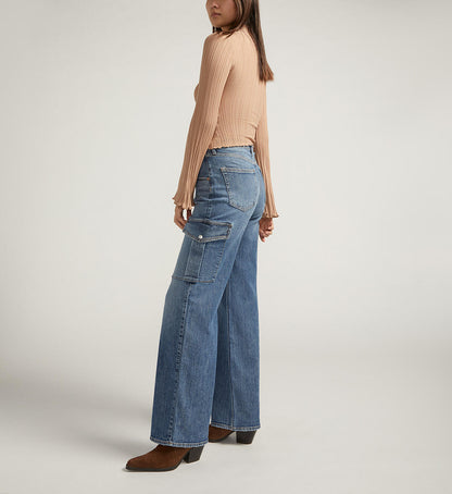 Mid Rise Wide Leg Cargo Jeans