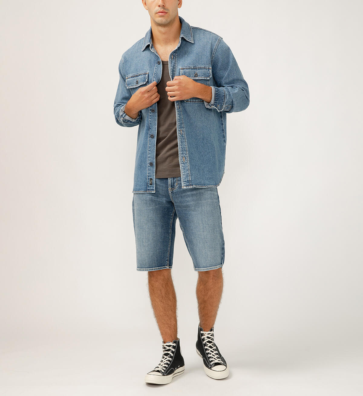 Silver Men's Denim Shirt Jacket