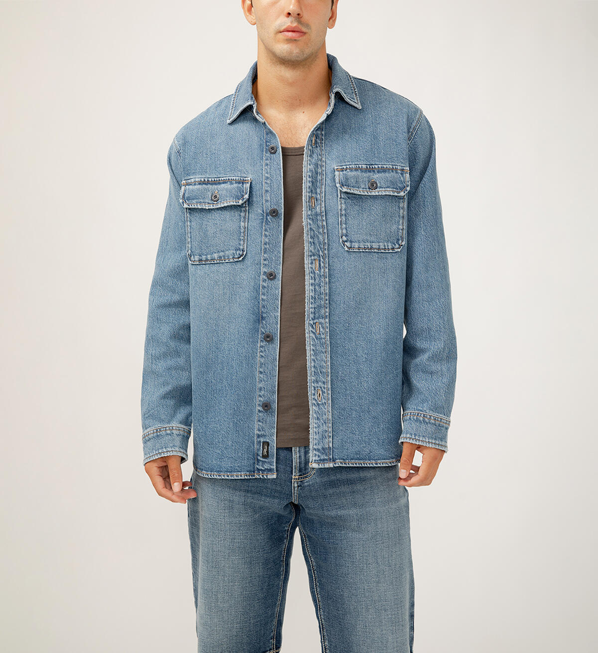 Silver Men's Denim Shirt Jacket