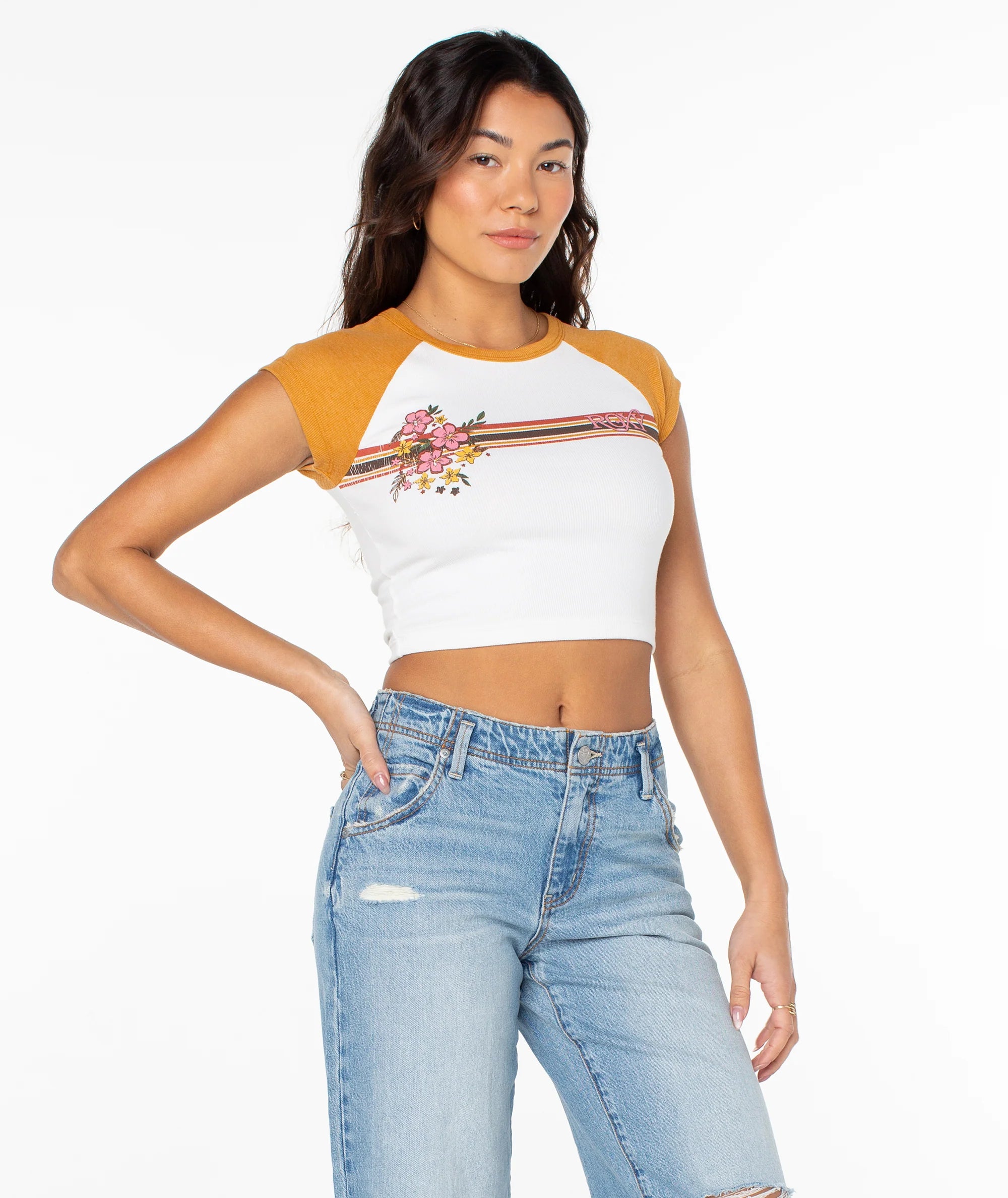 Roxy Women's Retro Heritage Striped Cropped Baby Tee