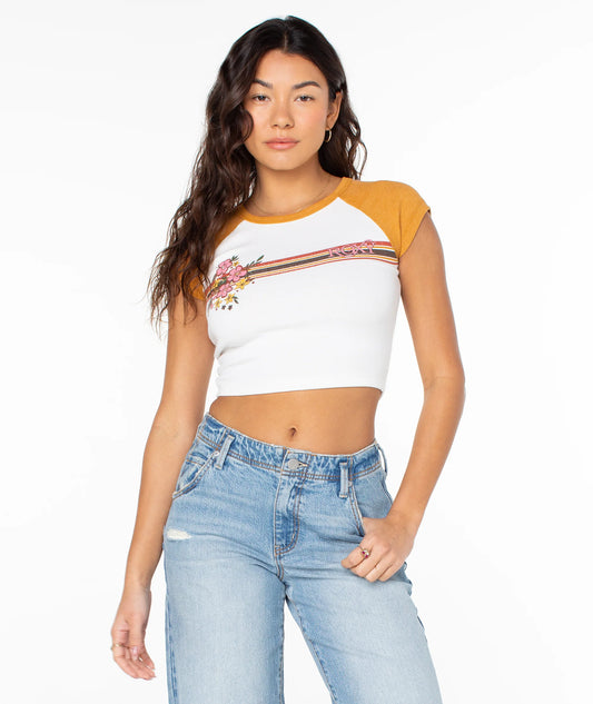 Roxy Women's Retro Heritage Striped Cropped Baby Tee