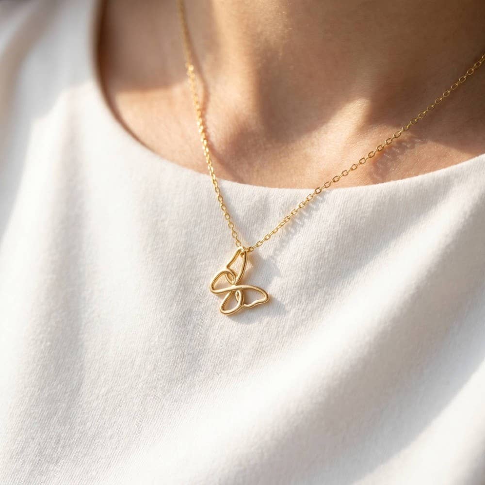 Gold Dipped Wire Butterfly Pendant Necklace