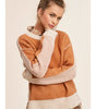 La Miel Women's Loose Fit Color Block Textured Round Neck Sweater