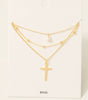 Fame Layered Chains Cross And Pearl Charm Necklace