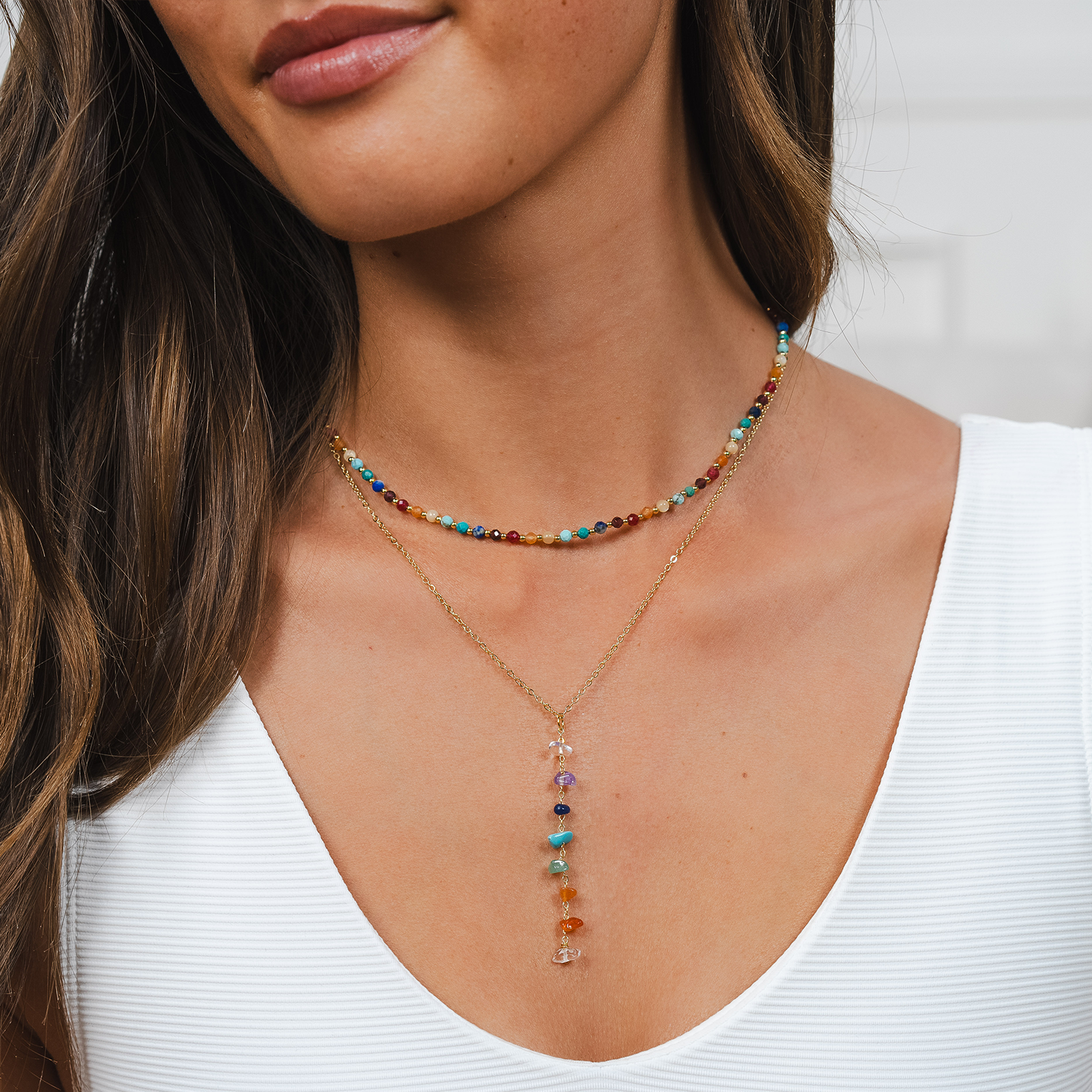 Lotus and Luna 7 Chakras Healing Necklace (Gold)