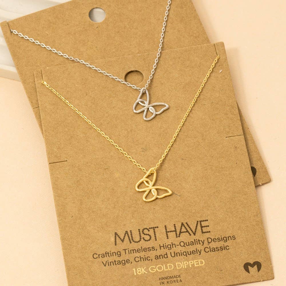 Gold Dipped Wire Butterfly Pendant Necklace