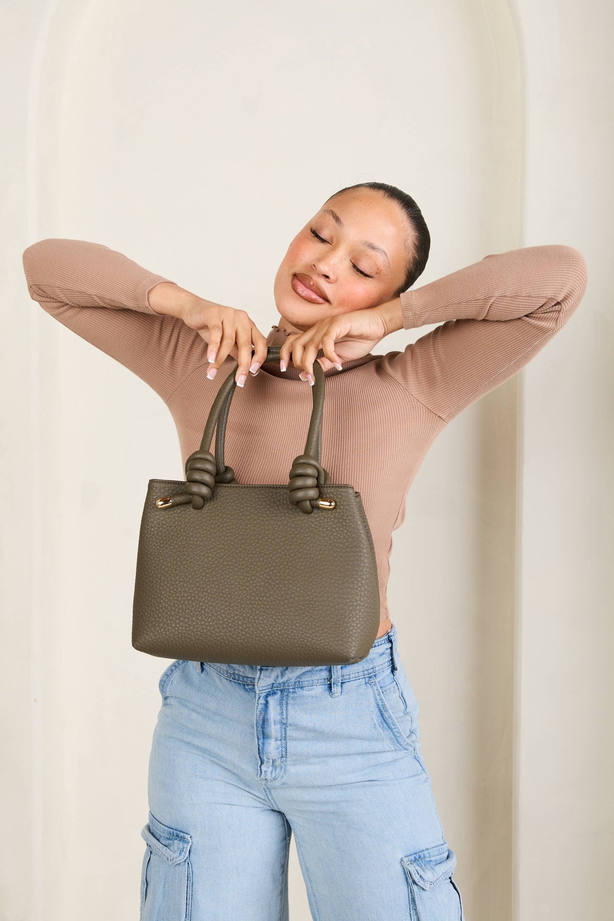 Jen & Co. Blair Classic Satchel Bag – Knotted Handles & Strap